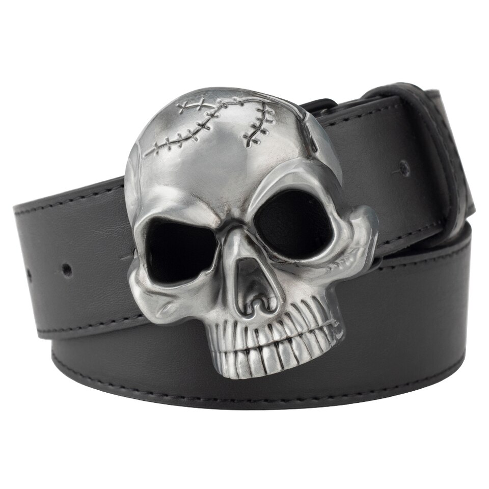 Ceinture avec tête de mort à la mode pour hommes Noir 130 cm