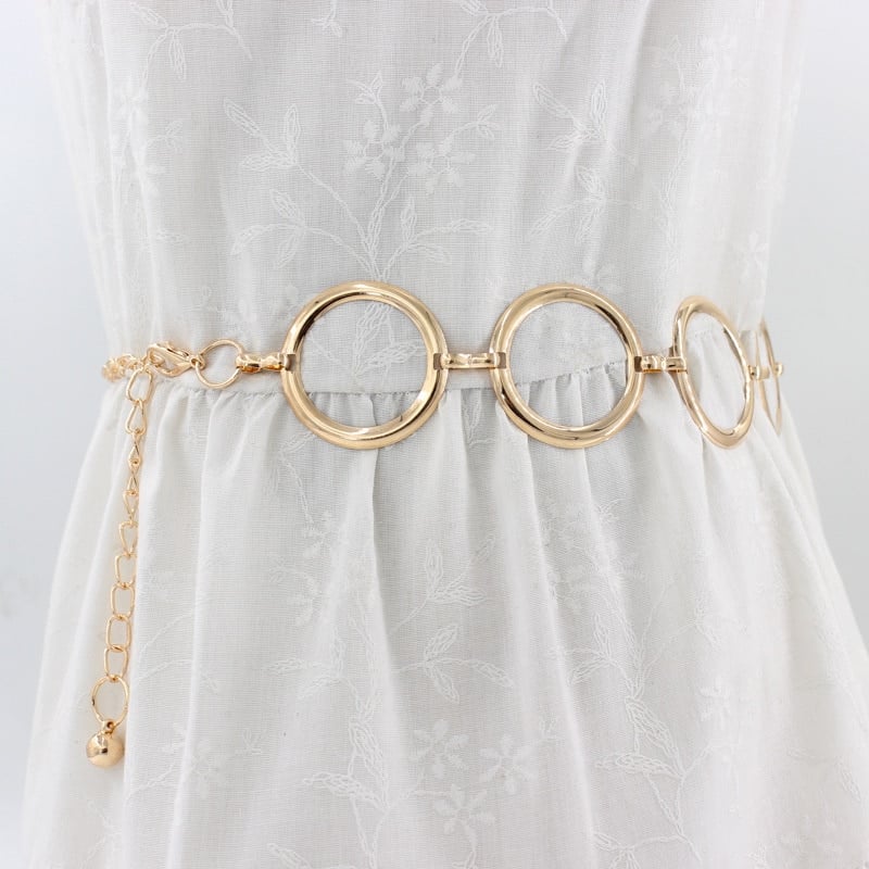 Ceinture de chaîne en métal à motif anneau doré pour femmes_1