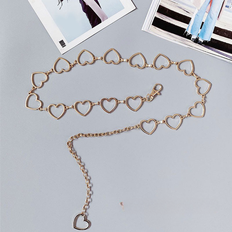 Ceinture chaîne en forme de cœur pour femme Or 105 cm